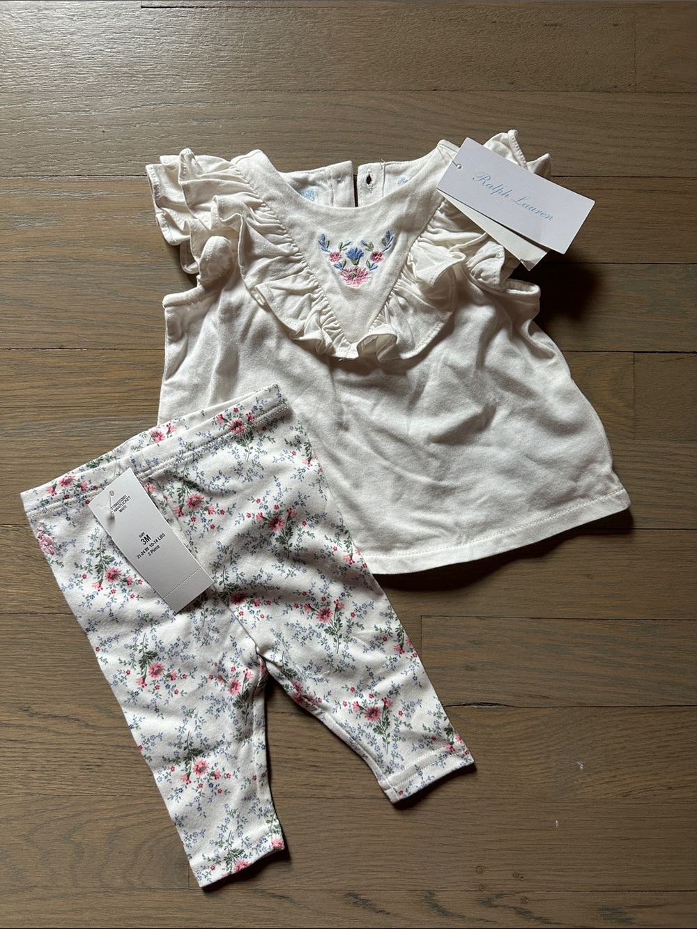 Ralph Lauren Cream Ruffle Top with Floral Leggings